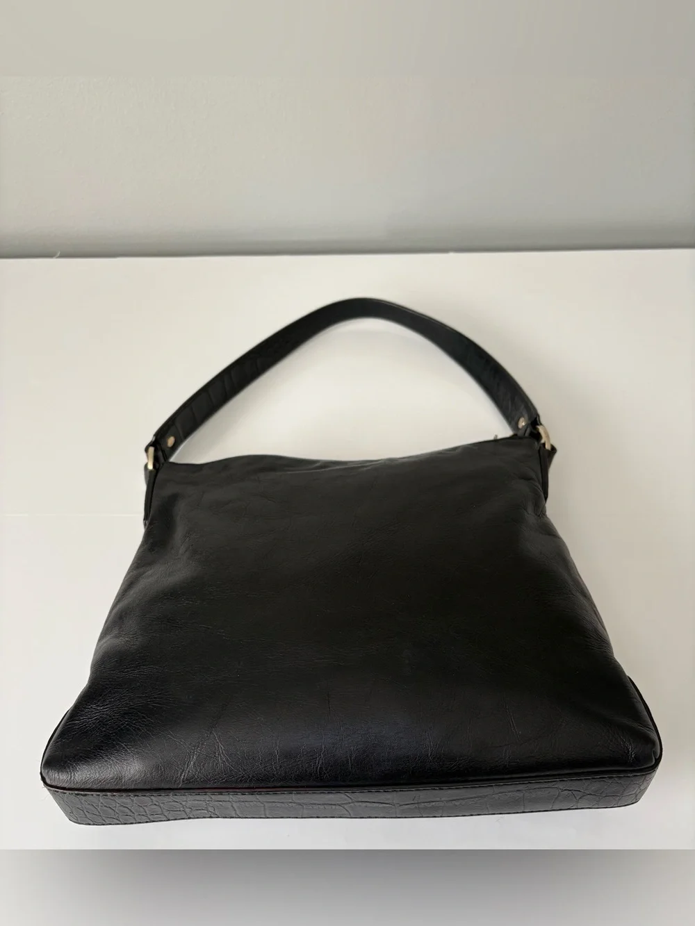 Kate Spade New York Black Leather Shoulder Bag Polka Dot Lining